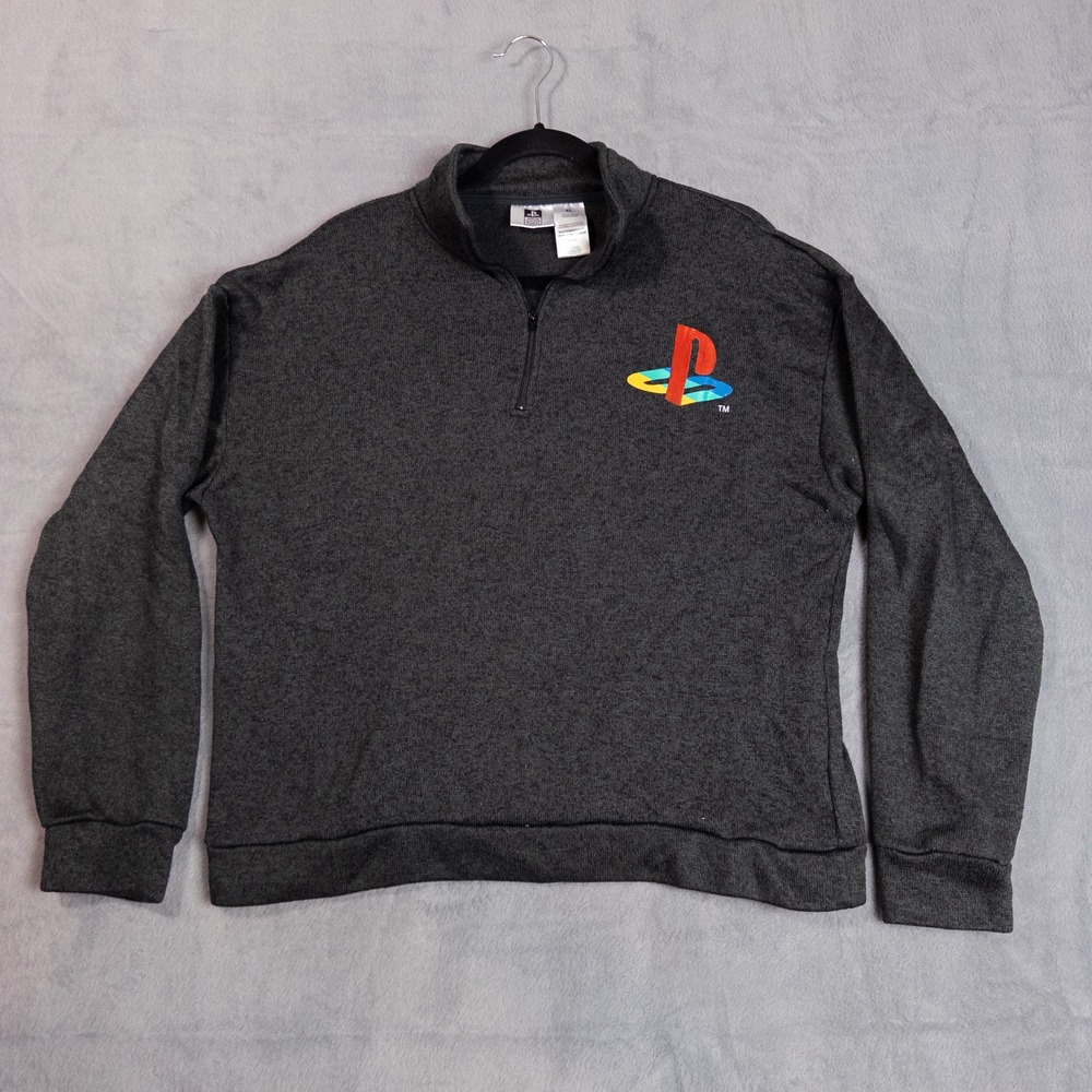 PlayStation Quarter Zip Pullover Mens XL Gray Retro Gaming Logo 0710